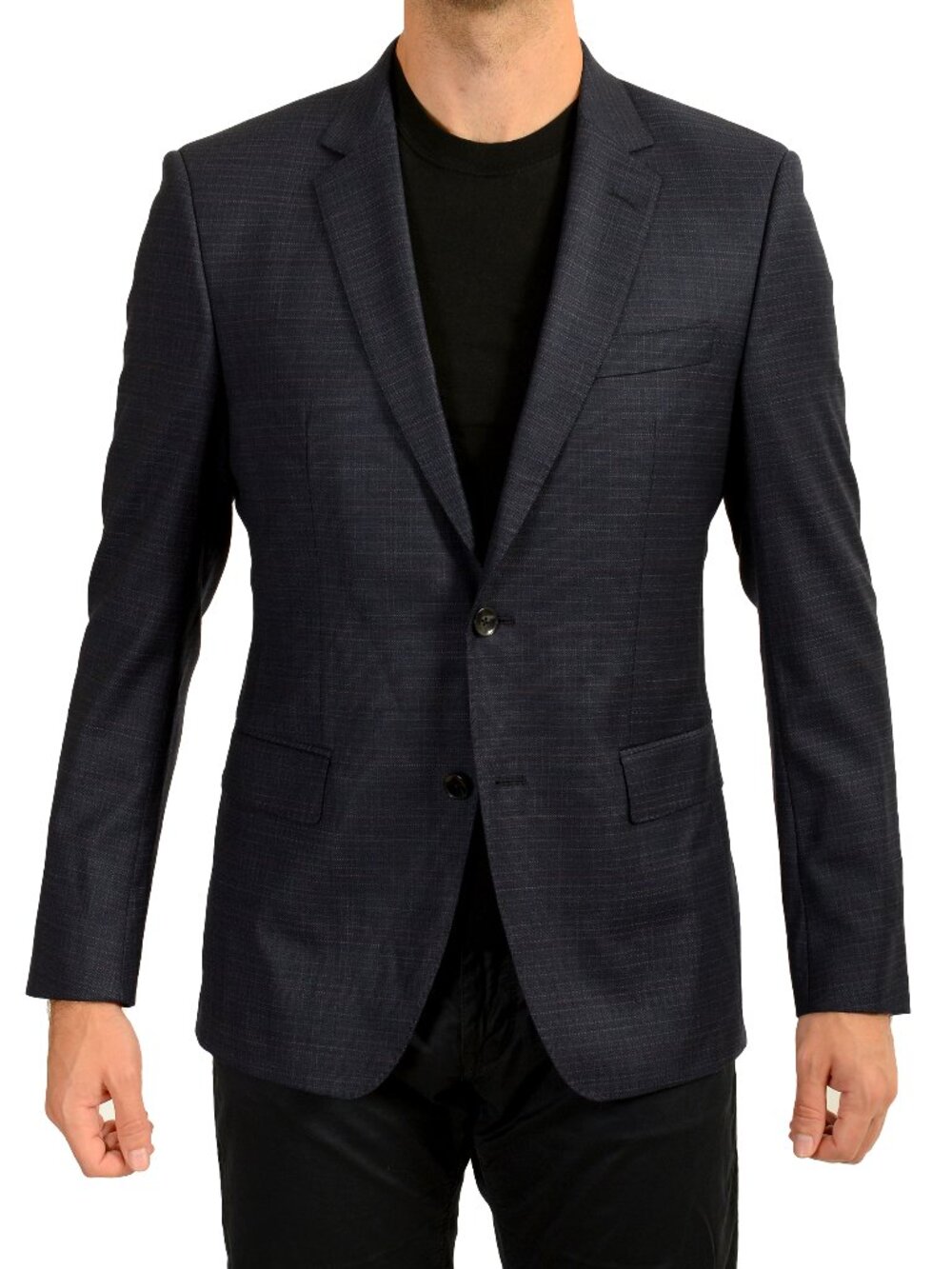 Hugo Boss Men's "H-Huge-224" Blue Wool Plaid Sport Coat Blazer US 40R IT 50R